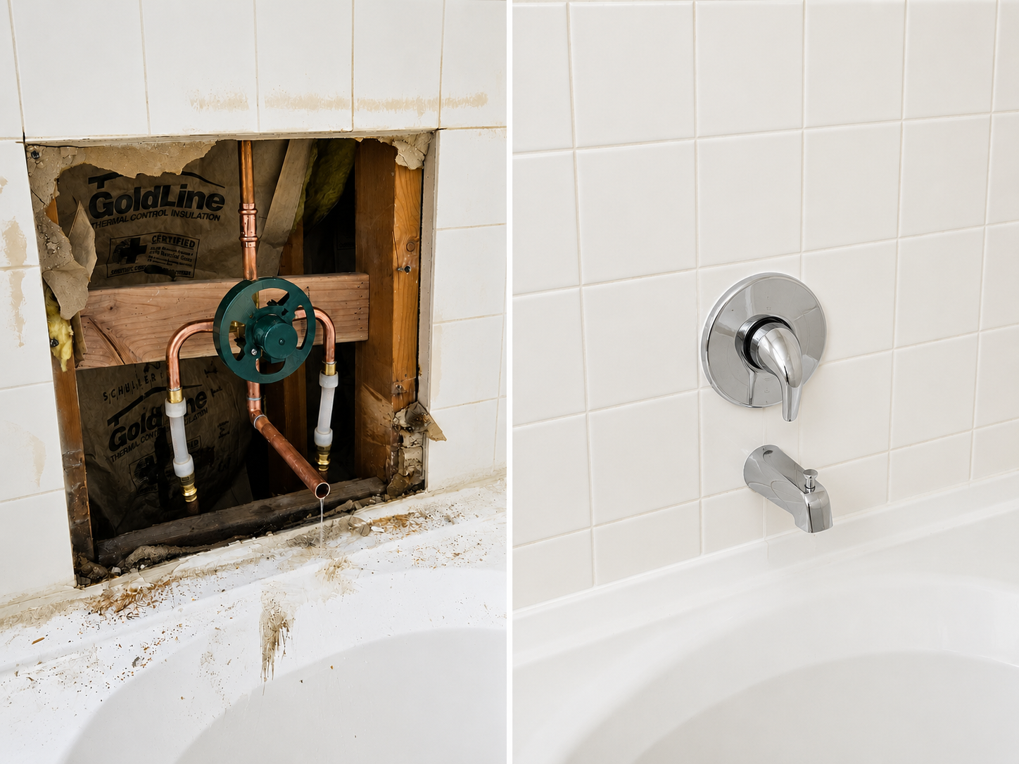 Bathtub before and after by Plumbing Pros Las Vegas