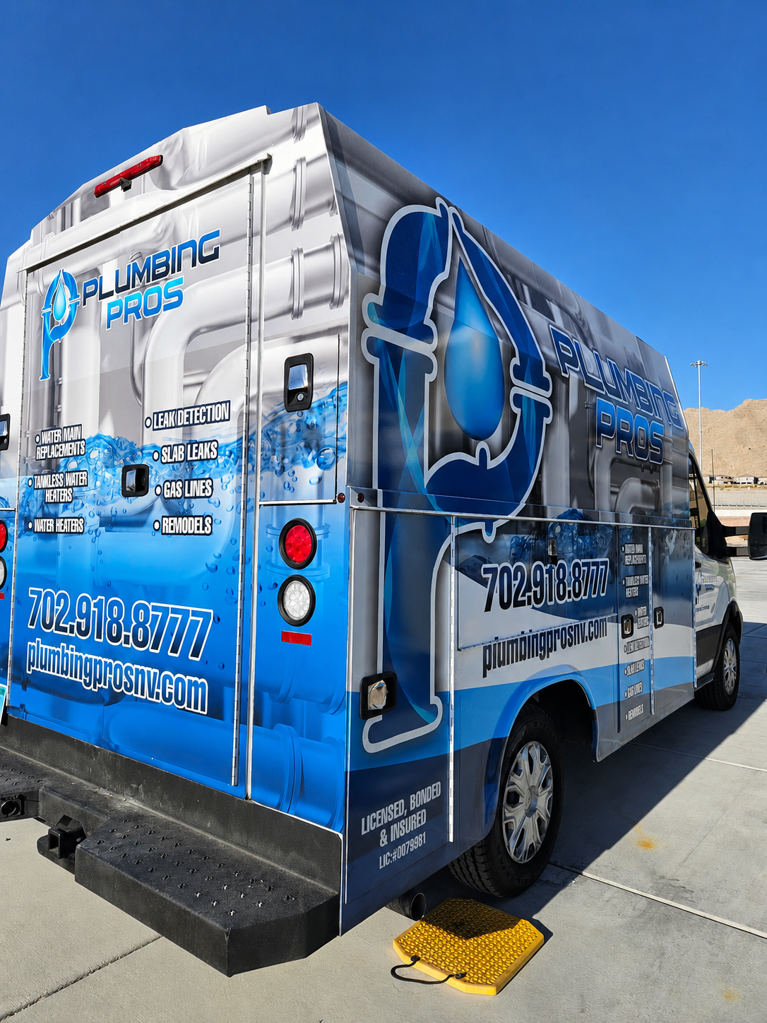 Plumbing Pros service van Las Vegas Nevada rear view