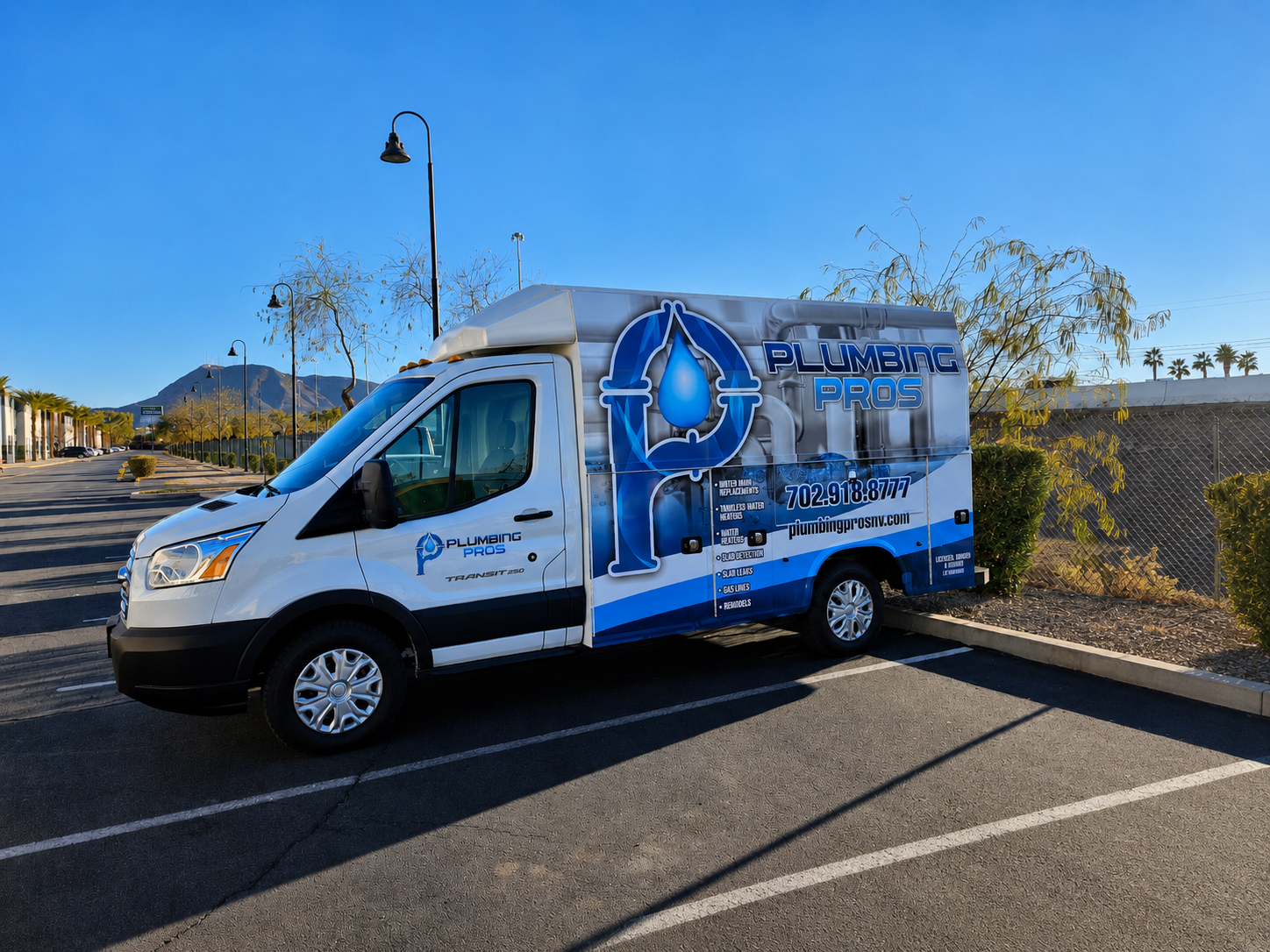 Plumbing Pros service van Las Vegas Nevada side view